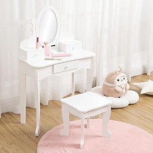 Kids Vanity Set with Adjustable Angle Mirror, Pretend Play Girls Vanity Table and Chair Set with Mirror - 1 of 4