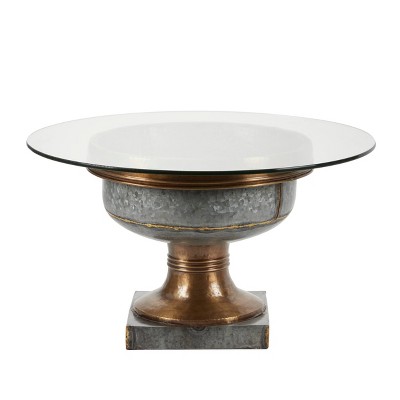 Coffee Table, Round Glass and Metal Bronze and Gray - Olivia & May