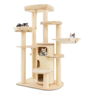 Tangkula Wooden Cat Tree Multi-Level Kitten Tower w/ Condo Perches Scratching Posts