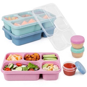 LunaLulinlk 3 Pack Snack Box Containers - 1300ml Snack Box Containers, 5 Compartment Lunch Box with 3 Sauce Containers (Dark) - 1 of 4