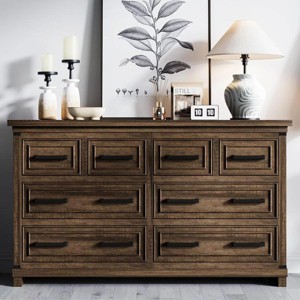 Farmhouse 8 Drawer Dresser for Bedroom, Rustic Wood Chest of Drawers, Large Storage Organizer for Closet, Living Room, Hallway - 1 of 4