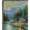Manual Woodworkers and Weavers Thomas Kinkade "End of a Perfect Day" Tapestry Throw Blanket, 50"x60" Cotton, Scenic Cabin Lake Sunset - 2 of 3
