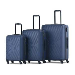 Gulches 3 Piece Luggage Sets ABS Lightweight Suitcase with Two Hooks, Spinner Wheels, TSA Lock, (20/24/28) Navy - 1 of 4