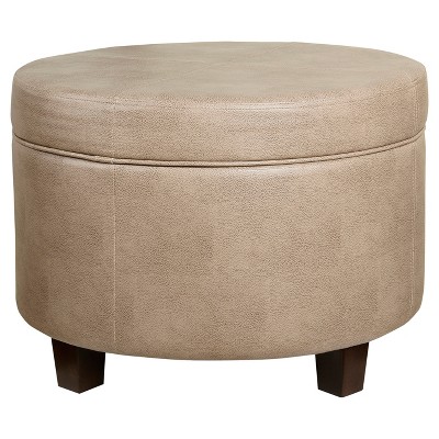 Faux leather round on sale storage ottoman