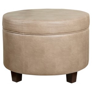 Round Faux Leather Ottoman Taupe - HomePop - 1 of 4