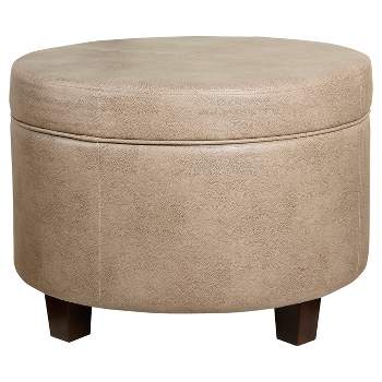 Round Faux Leather Ottoman Taupe - HomePop