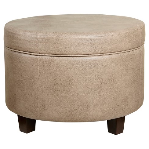 Round Faux Leather Ottoman Taupe, Leather Ottoman Round