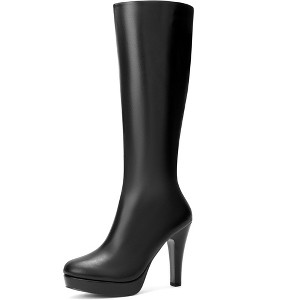 Allegra K Women's Round Toe Platform Chunky Heels Knee High Boots - 1 of 3
