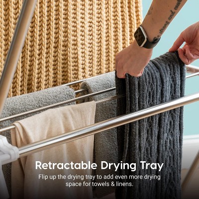 Silver Foldable Clothes Drying Rack with Extendable Rods