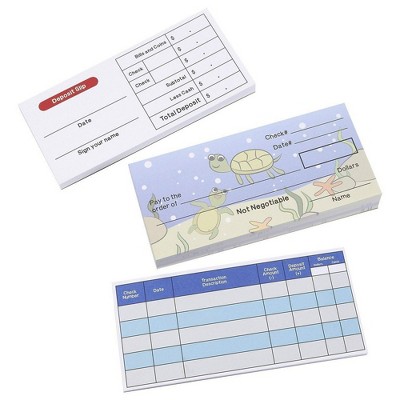 Play Check Set - Educational Toy for Kids - Promotes Financial Literacy, Checkbook, Deposit Slip, Check Register, 150 Sheets Total, Underwater Theme