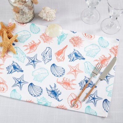 Ocean Breeze Multicolor Fabric Sea Shells Placemats Set