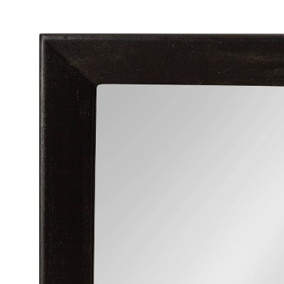 Black Rectangular Wood Wall Mirror with Pegs and Ledge
