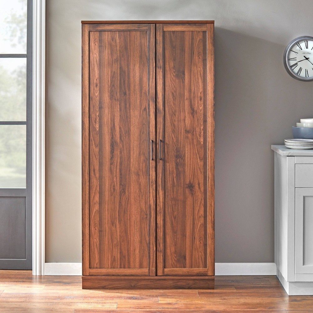 Photos - Kitchen System Buylateral Carino Tall Kitchen Storage Pantry Cabinet Walnut: Modern Farmhouse Style, 11 Shelves, MDF