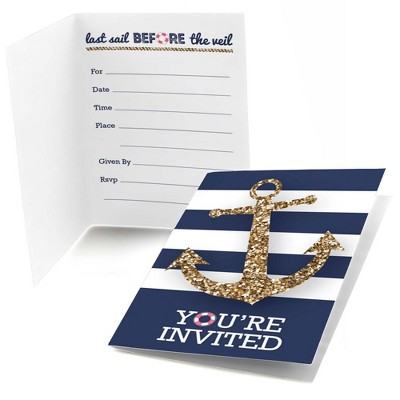 Big Dot of Happiness Last Sail Before the Veil - Fill-in Nautical Bridal Shower and Bachelorette Party Invitations (8 Count)