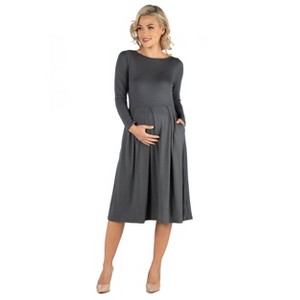 24seven Comfort Apparel Maternity Fit N Flare Pocket Dress - 1 of 4