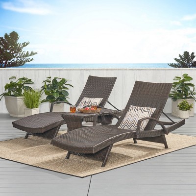 Megalo 3pc All-weather Wicker Patio Chaise Lounge W/ Side Table - Brown ...