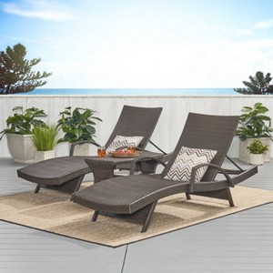 Megalo 3pc All-Weather Wicker Patio Chaise Lounge w/ Side Table - Brown - Christopher Knight Home: Outdoor Seating Set, No Assembly Required - 1 of 4