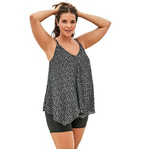 Swim 365 Women's Plus Size Longer-Length Mesh Tankini Top - 1 of 4