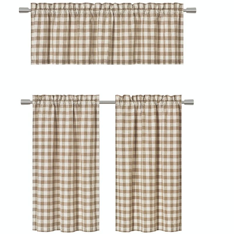 Kate Aurora Country Farmhouse Plaid Checkered Gingham 3 Pc Kitchen Curtain Tier & Valance Set, 2 of 3
