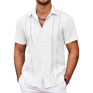 COOFANDY Men's Cuban Guayabera Shirt Summer Beach Vacation Shirt Casual Short Sleeve Button Down Resort Wear - 1 of 4