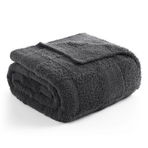 Snuggle Sac Faux Fur Checkered Throw Blanket, Fluffy Feather Yarn Blend Bedding Blankets for Couch or Bed - 1 of 4