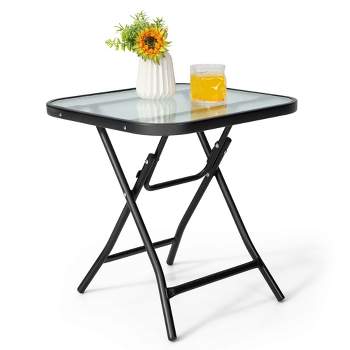 Tangkula 18" Patio Coffee Table Square Side Table Foldable w/ Tempered Glass Table Top