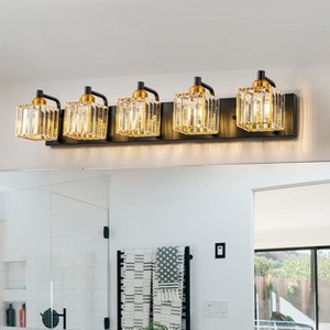 LLHZSY Dimmable Square Bathroom Crystal Vanity Light Wall Sconces - 5-Light - Black&Gold - 1 of 4