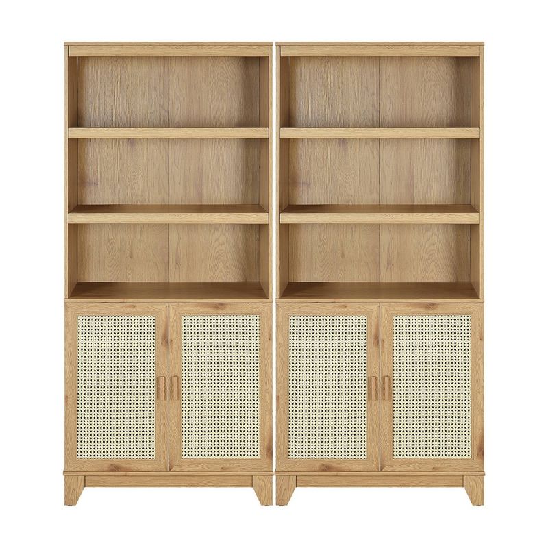 Set of 2 Sheridan Modern 7 Shelf Cane Bookcases - Manhattan Comfort, 1 of 11