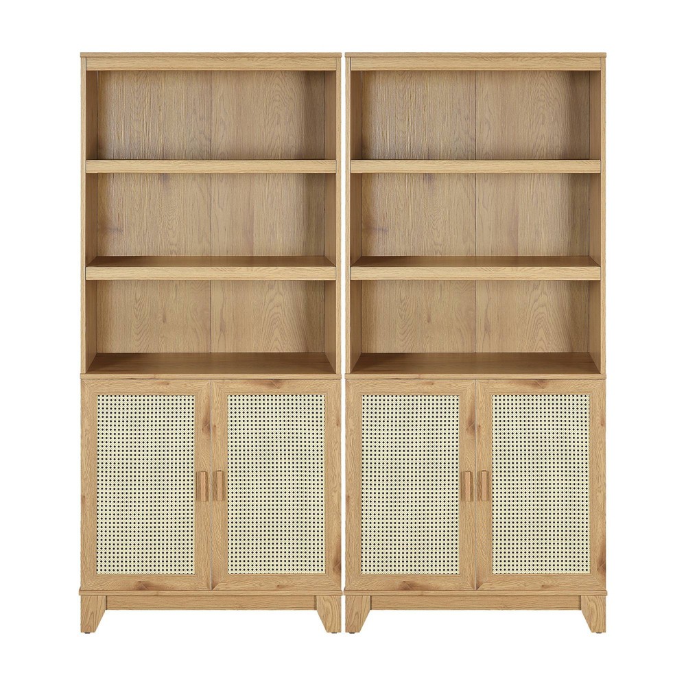 Photos - Wardrobe Set of 2 70.86" Sheridan Modern 7 Shelf Cane Bookcases Natural - Manhattan