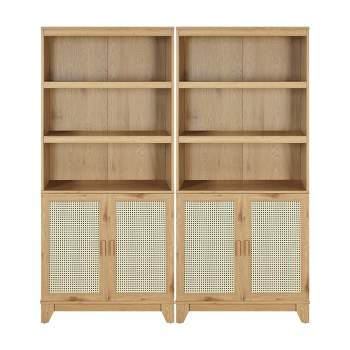 Set of 2 Sheridan Modern 7 Shelf Cane Bookcases - Manhattan Comfort