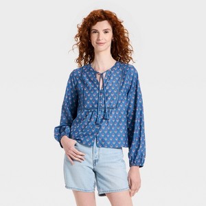 Blusa Estampada de Manga Larga con Puño para Mujer - Universal Thread™