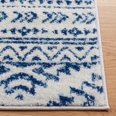 Hand-Knotted Ivory/Navy Geometric Square Synthetic Area Rug