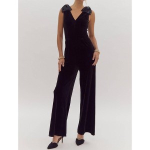Women's Wide Leg Jumpsuit With Sequin Bow Shoulder - entro - 1 of 4