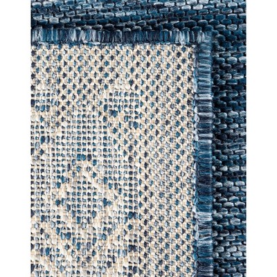 Elegant Blue and Gray 4'x6' Synthetic Outdoor Rug