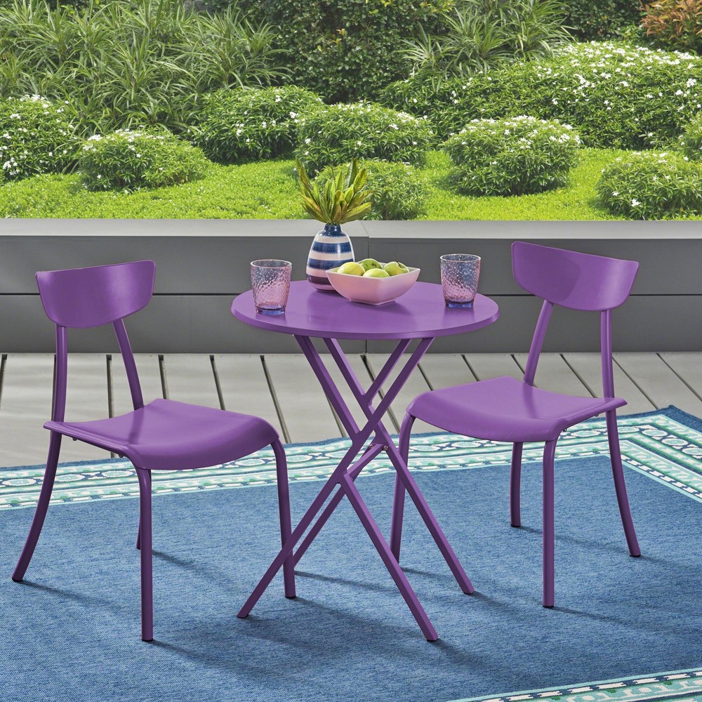 Taro 3pc Patio Bistro Set – Matte Purple – Christopher Knight Home  – For the Patio​