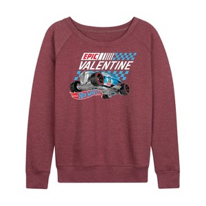 Women's - Hot Wheels - Valentine's Epic Lightweight French Terry Wide Neck Long Sleeve Shirt - 1 of 4
