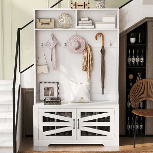 43.3'' Entryway Bench with Coat Rack, 3-in-1 Design and Adjustable Shelves, Hall Tree with 7 Hooks for Entrance, Living Room - 1 of 4
