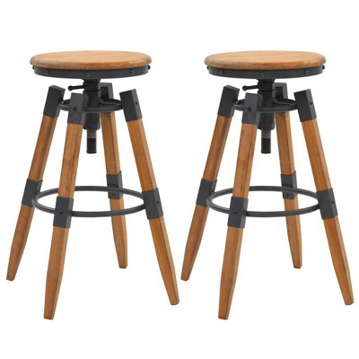vidaXL Bar Stool Set of 2 Natural Wood Solid Fir Wood & Steel