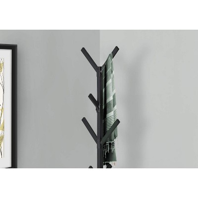 Black Metal 70-Inch Contemporary Coat Rack with 8 Hooks