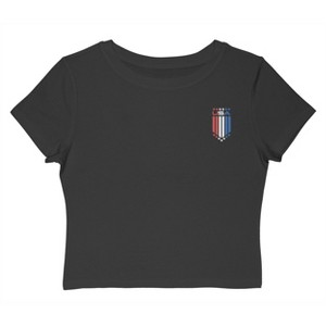 Rerun Island Women's Usa Star Flag Lc Black Americana 4Th Of July Short Sleeve Graphic Cotton Baby Tee - Caviar XXL - 1 of 4