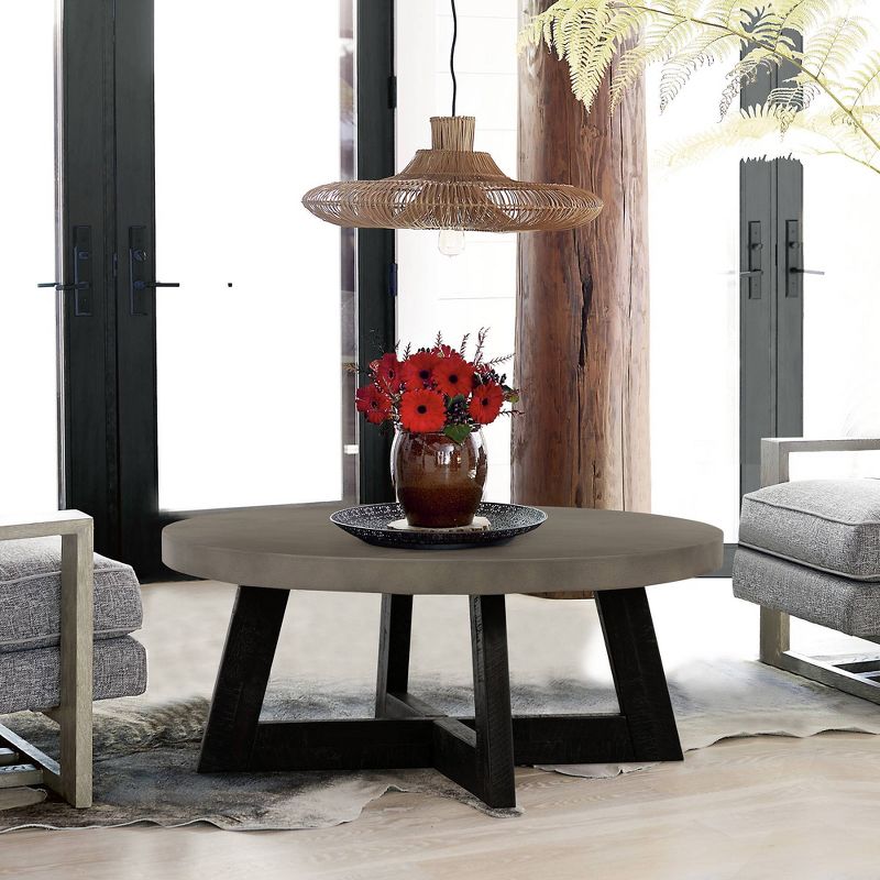Manchester Modern Concrete and Acacia Round Coffee Table Gray - Armen Living, 3 of 9