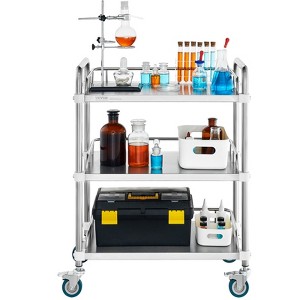 VEVOR Lab Rolling Cart, 3-Shelf Stainless Steel Rolling Cart, Lab Serving Cart , Dental Utility Cart , Lab,  Hospital, Salon, 26.38"x15.55"x34.13" - 1 of 4