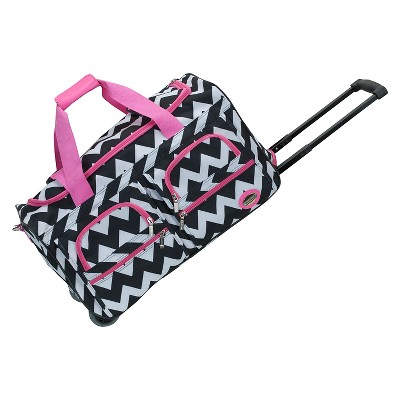 pink duffle bag with wheels