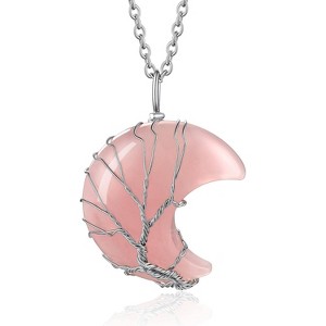Tree of Life Wrapped Healing Crystal Necklace 12 Month Birthstone Pendant Crescent Heart Gemstone Jewelry - 1 of 4