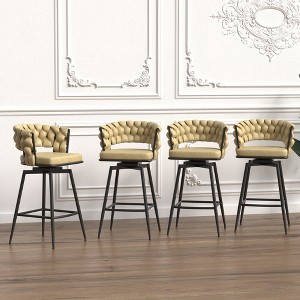 28" Linen Woven Upholstered Bar Stools Set of 4 with 360¡ã Swivel, Backrest, Footrest, and Metal Legs for Kitchen Island - 1 of 4
