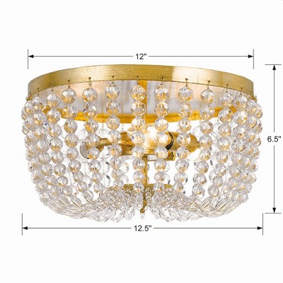 Antique Gold Crystal Flush Mount with Natural Wood Beads