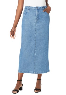 Jessica London Women's Plus Size Classic Cotton Denim Midi Skirt