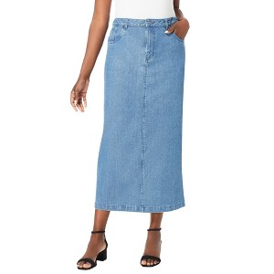 Jessica London Women's Plus Size Classic Cotton Denim Midi Skirt - 1 of 4