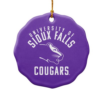 University of Sioux Falls Cougars Logo Porcelain Scalloped Holiday Christmas Tree Ornament