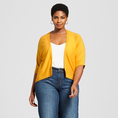 Womens Plus Size Short Sleeve Cardigan A New Day Yellow X